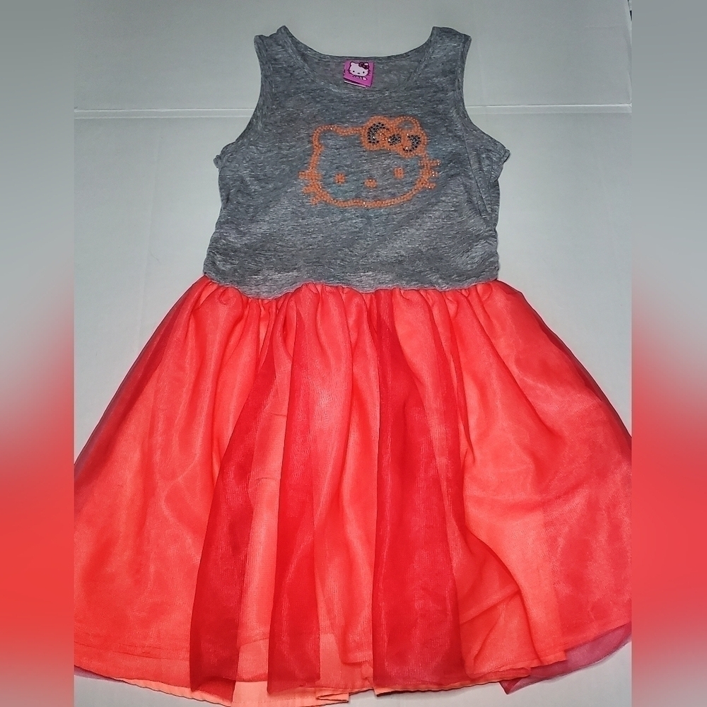Hello Kitty Sanrio Tank Tutu Dress Girl’s L 10/12 Gray Orange